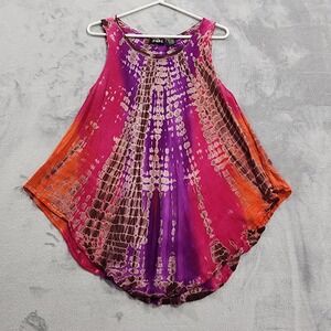 Sol Top Womens FREE SIZE Purple‎ Tie Dye Scoop Neck Tunic Tank Boho Casual Beach